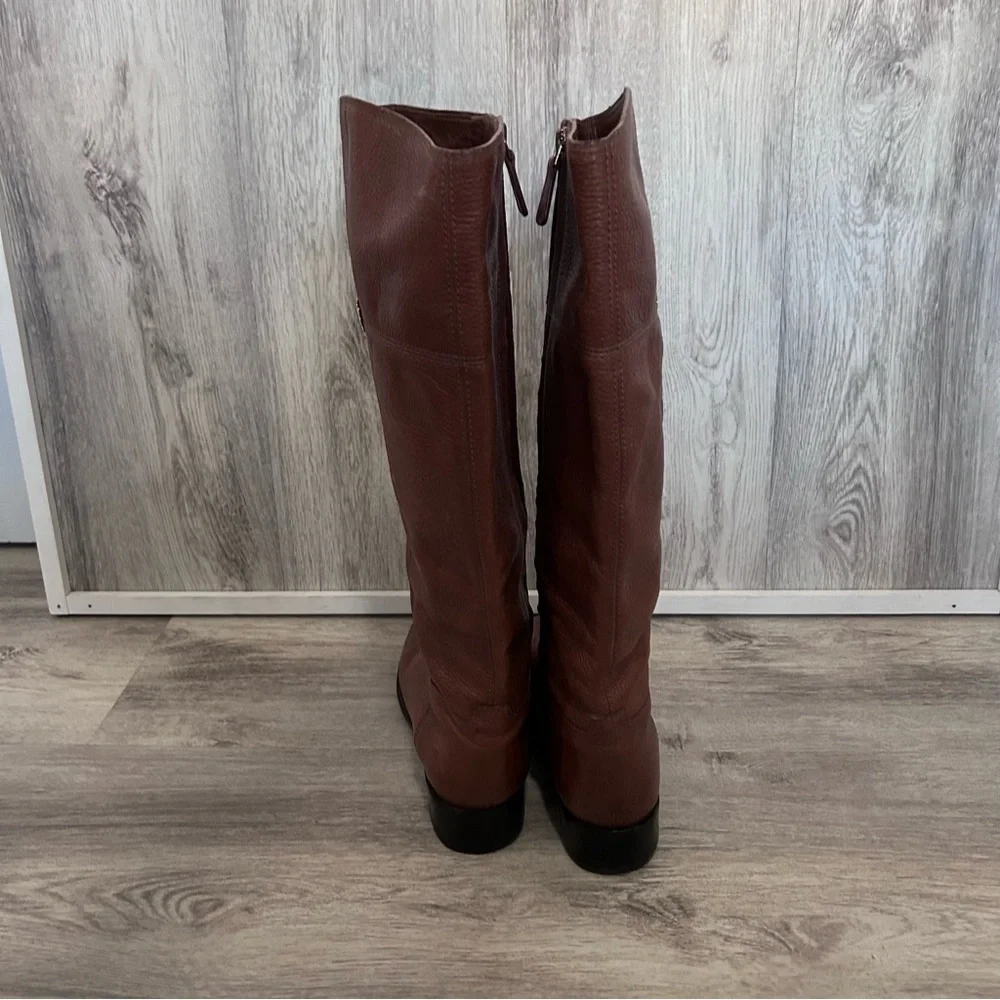 Tory Burch Jolie Tall Riding Boots Womens 9.5  Brown Pebbled Leather Equestrian